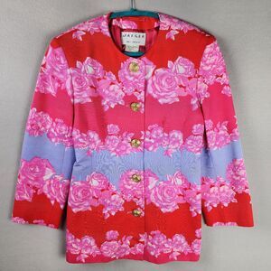Jaeger Floral Print 3/4 Sleeve Jacket Buttoned Size 6
